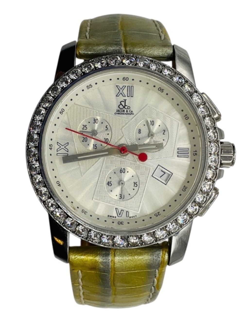 JACOB & CO DIAMOND EMBELLISHED FOUR TIME ZONE WATCH WITH SILVER STAINLESS STEEL